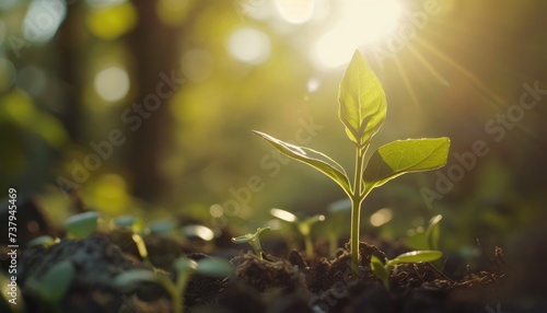 sprout are growing blurred natural background with sunlight © Exsinghas