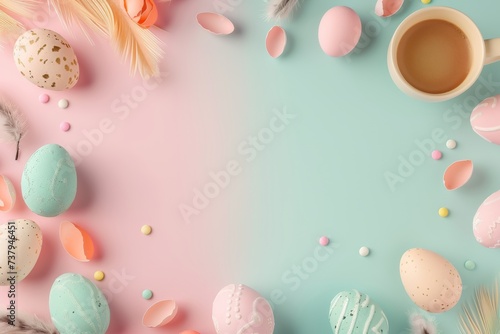 Happy Easter Eggs Basket easter wisteria. Bunny in turquoise island flower Garden. Cute 3d Rose Blush easter rabbit illustration. Easter burrow card wallpaper chrysanthemums