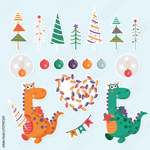 A set of vector stickers of Christmas elements