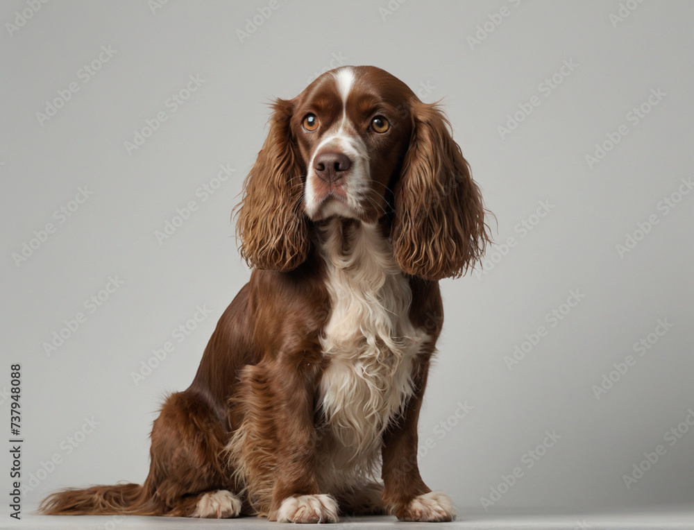 Standard or ExtendedPortrait of a dog Russian Spaniel and cat Scottish Straight isolated on white background 