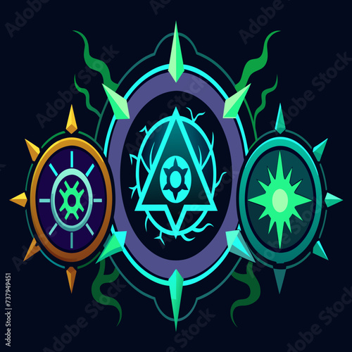 Technological sigils glowing with arcane power vektor illustation