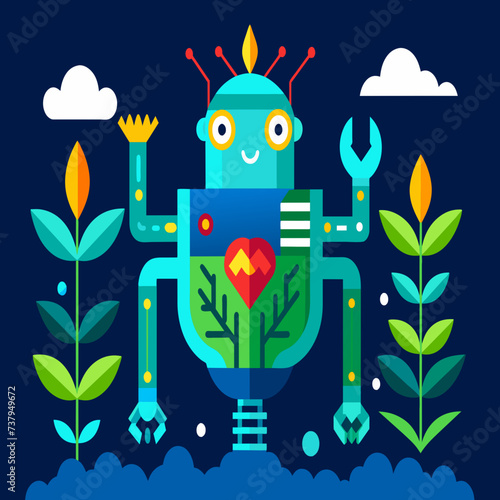 Cybernetic organism merging with nature vektor illustation