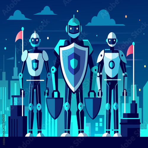 Cybernetic guardians protecting digital realms vektor illustation