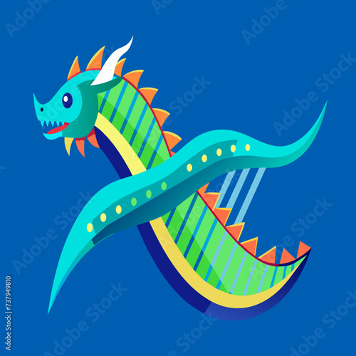 DNA double helix as the spine of a dragon vektor illustation