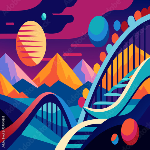 Abstract DNA art resembling a surreal landscape vektor illustation
