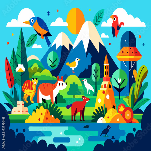 Vibrant illustrations of animals in their natural habitats vektor illustation