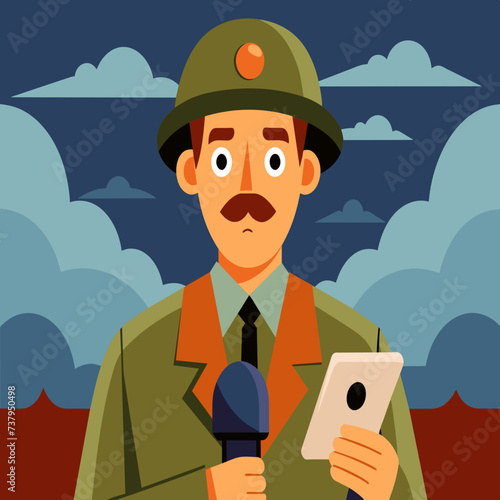 A war correspondent reporting from the front lines vektor illustation