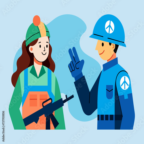 A peacekeeper negotiating a ceasefire vektor illustation