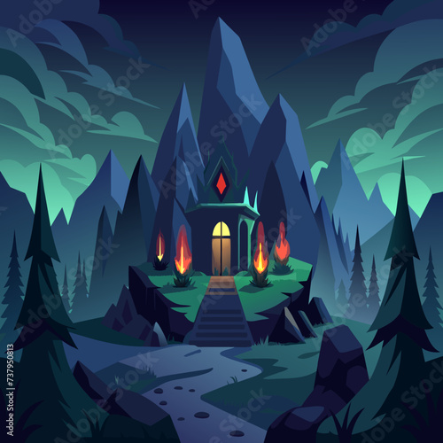 A warlock's lair hidden deep in the mountains vektor illustation