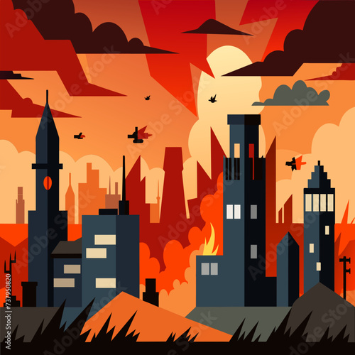 A war-torn cityscape vektor illustation