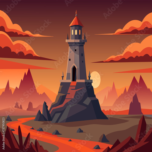 A warlock's tower looming over the battlefield vektor illustation