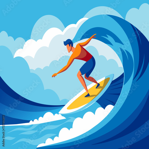 A surfer riding a massive wave vektor illustation