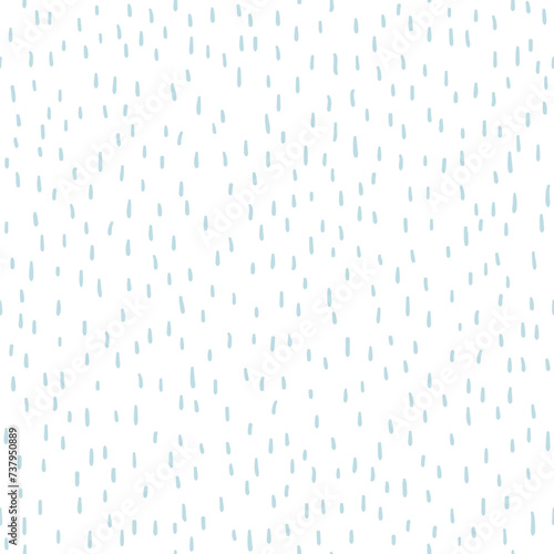 Rain seamless pattern. Funny Vector illustration raindrops in simple cartoon Scandinavian style. Childish design for baby clothes, bedding, textiles, nursery wall art, and card