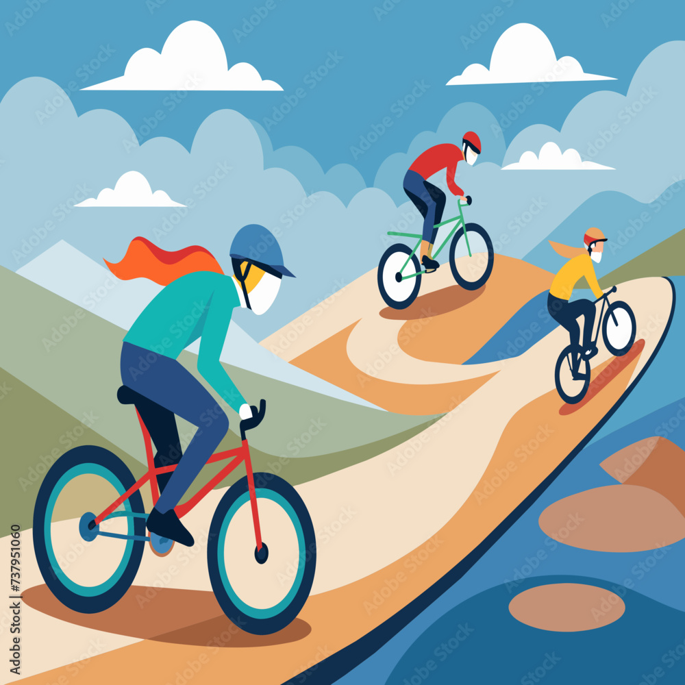 Fototapeta premium BMX riders racing through a dirt track vektor illustation
