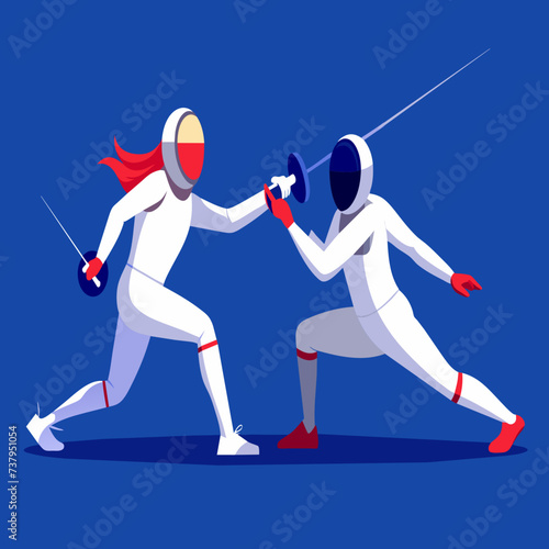 Fencers lunging with precision and speed vektor illustation