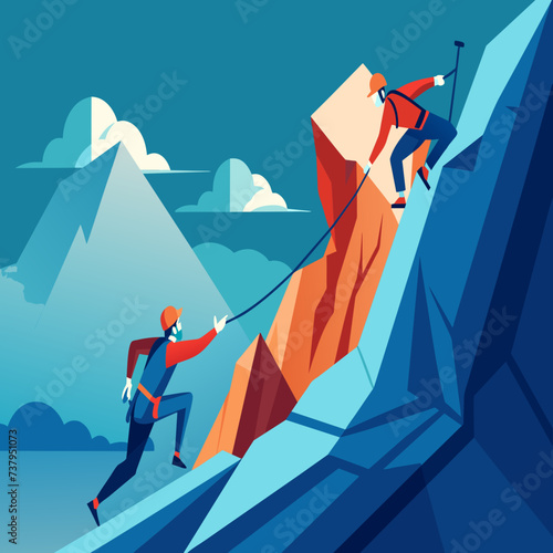 Mountain climbers scaling a steep rock face vektor illustation