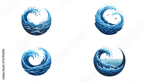A round logo reminiscent of the sea, waves, and birds. Vector, transparent background. Generative AI