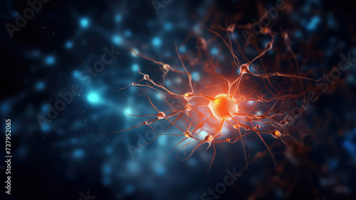 Neural network activity. glowing neurons in the brain with synaptic connections
