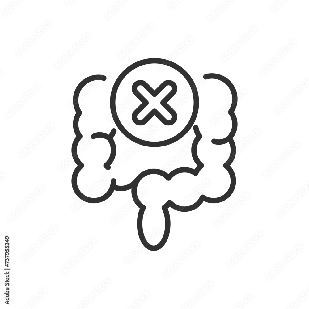 Disturbance of the intestines, linear icon. The intestine and the cross. Line with editable stroke Disturbance of the intestines, linear icon. The intestine and the cross. Line with editable stroke
