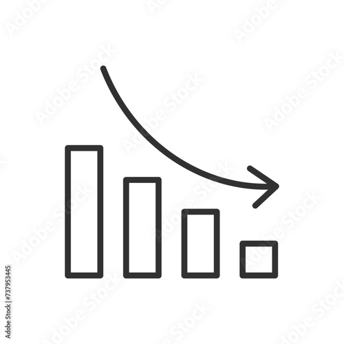 Decline chart, linear icon. Down arrow. Line with editable stroke