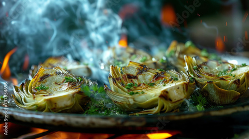Escape the winter chill with a plate of delectable fireplace roasted artichokes drizzled in a tangy lemon er and bursting with savory goodness.