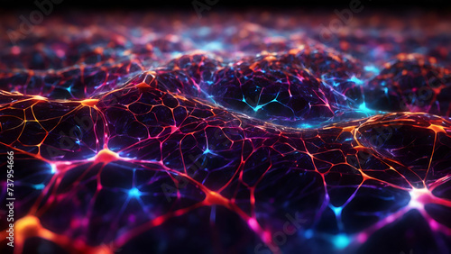 A vast expanse of neurons, pulsing with electric energy and vibrant colors, stretching out into infinity