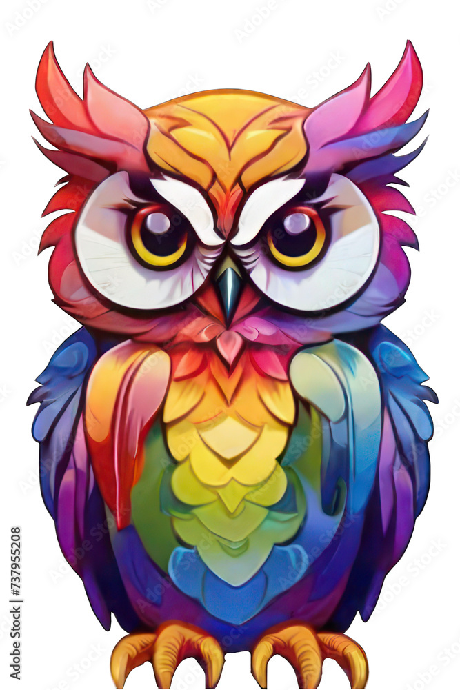 Fototapeta premium Vibrant Rainbow Cartoon Owl