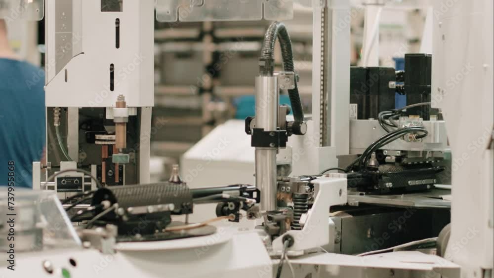 Automated robotic machine in an automotive industry factory. Automated robotic machine in an automotive industry factory.