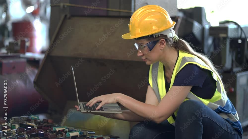 caucasian engineer woman checking and inspecting electronic components for industrial technology parts in factory. worker female quality control spare part machine in warehouse Workshop checking stock caucasian engineer woman checking and inspecting electronic components for industrial technology parts in factory. worker female quality control spare part machine in warehouse Workshop checking stock