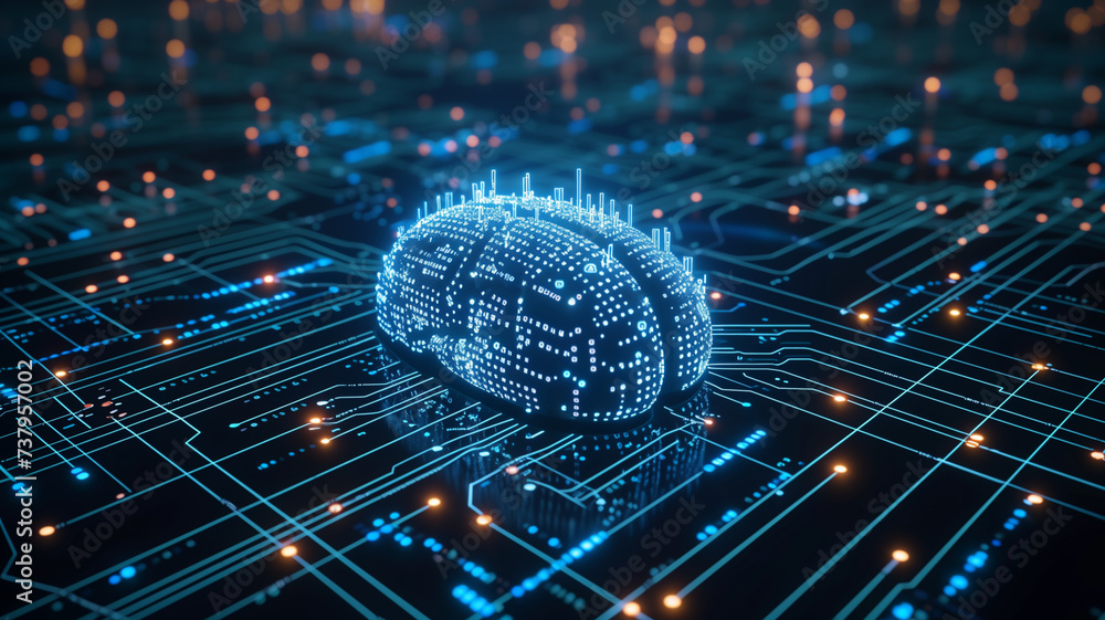 digital metaphor of a digital brain connected with circuits digital metaphor of a digital brain connected with circuits