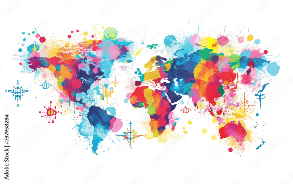 World Map with Dove Silhouette On Transparent Background.