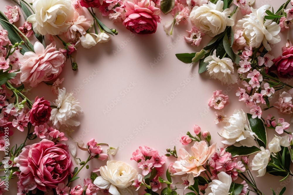 Elegant Floral Frame on a Soft Pink Background.