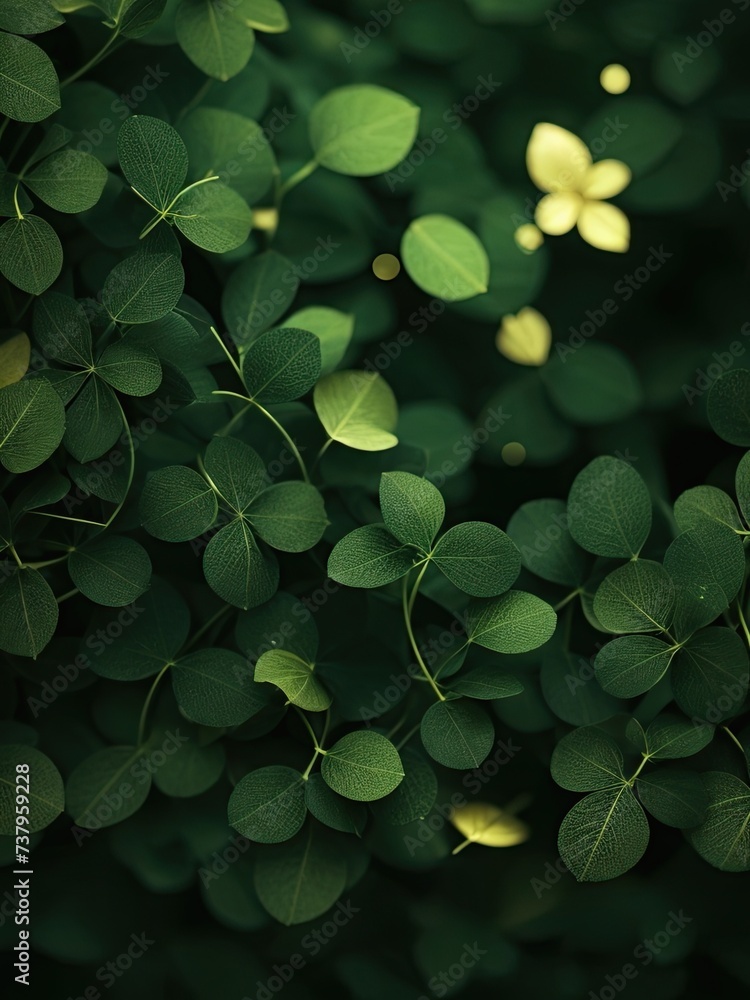 abstract wallpaper made out of dark green and golden clover leaves