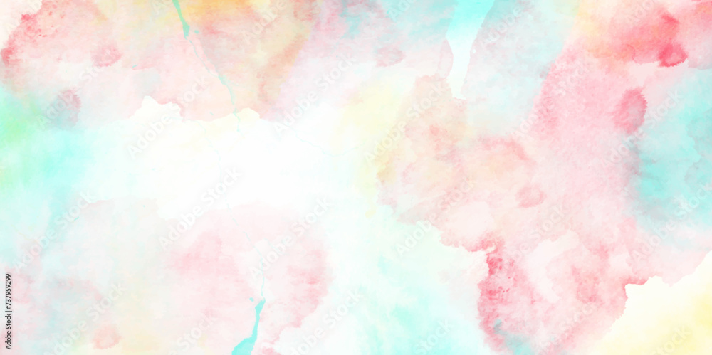 Abstract multicolor watercolor paper textured illustration pastel abstract watercolor texture background. painted sunset sky colors of pink blue purple green and yellow painting vector illustration.