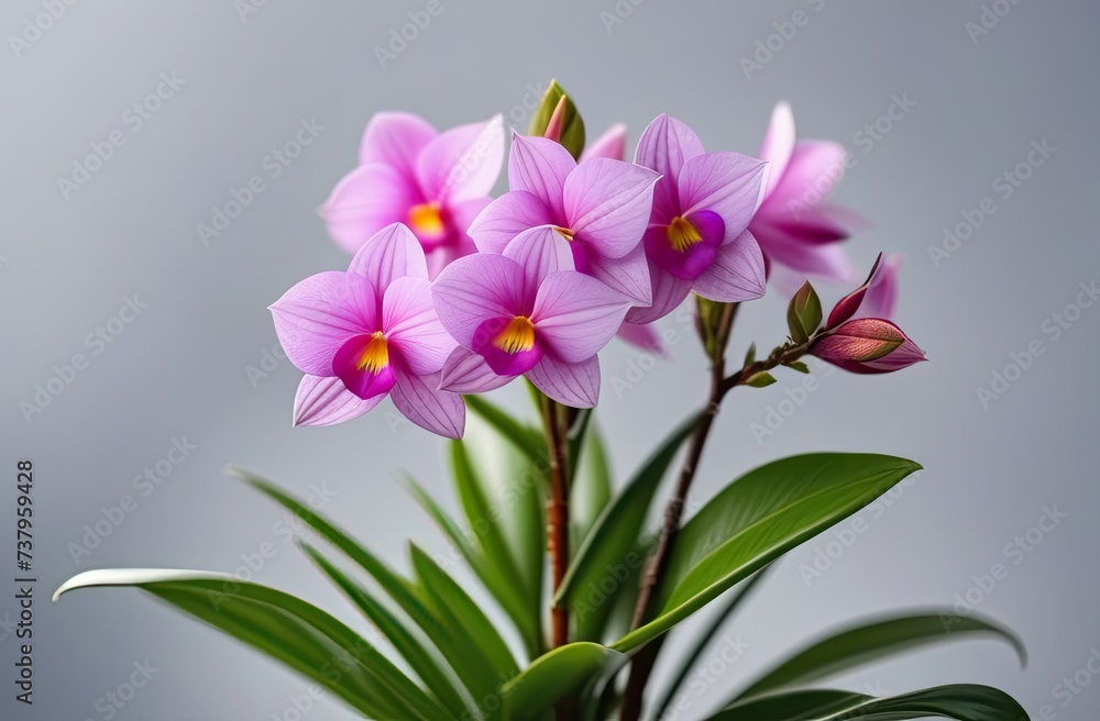 A little twig of houseplant with many beautiful flowers on the light background. A little twig of houseplant with many beautiful flowers on the light background.