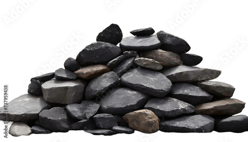 Black rocks stones pile bottom ground cutout transparent backgrounds 3d render png photo