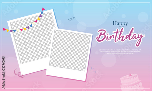 Vector illustration Happy Birthday Social Media Editable Post Banner Template with Photo