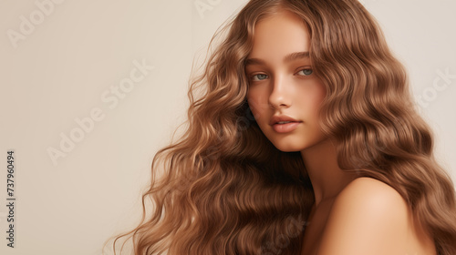 woman wavy long hair photo