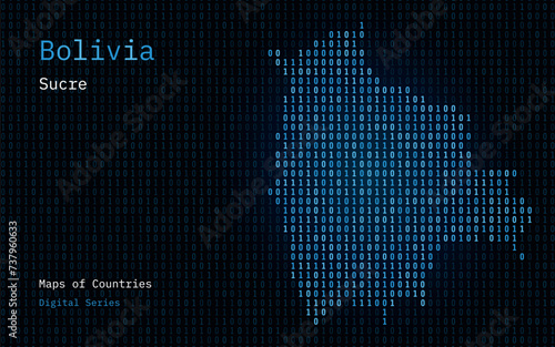 Bolivia Map Shown in Binary Code Pattern. Matrix numbers, zero, one. World Countries Vector Maps. Digital Series