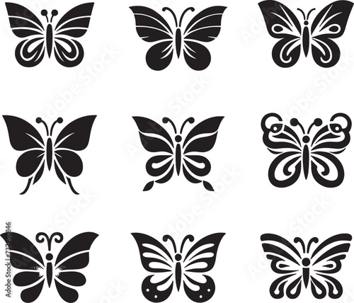 Set of butterflies vector silhouettes for logo, clipart design concept, isolated on a white background © Suman