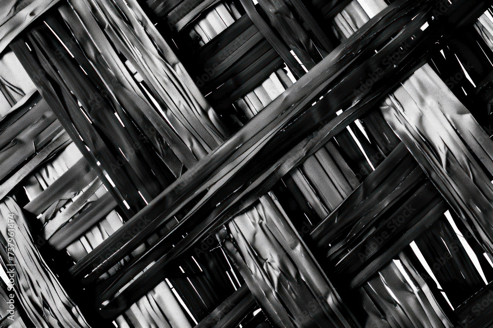 Obraz premium Grunge weave pattern. Black and white wicker texture. Geometric simple print.