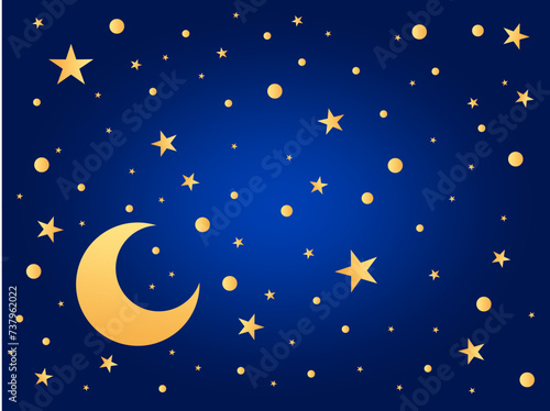 dark blue background with stars and moon