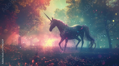 Unicorn prancing in an ethereal glen