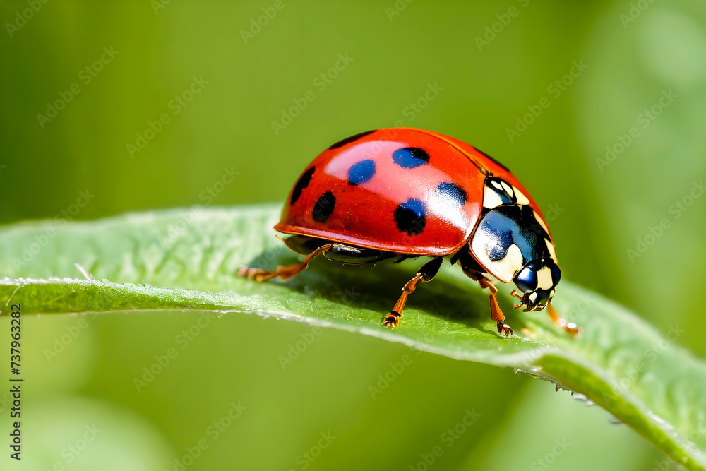 Naklejka premium closeup of a ladybug on a leaf