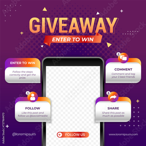 Giveaway steps for social media contest design concept template