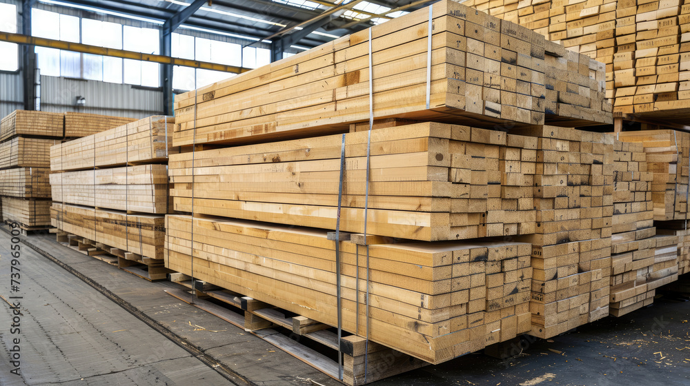 stacked boards in a large industrial lumber yard stacked boards in a large industrial lumber yard