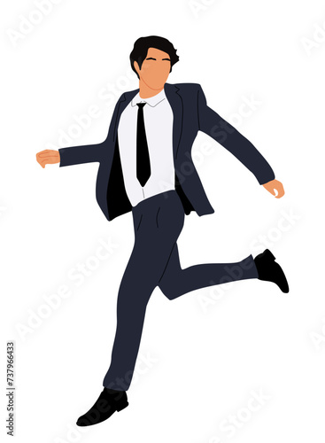 Businessman character. Handsome young man wearing formal suit running. Vector realistic illustration isolated on transparent background. photo