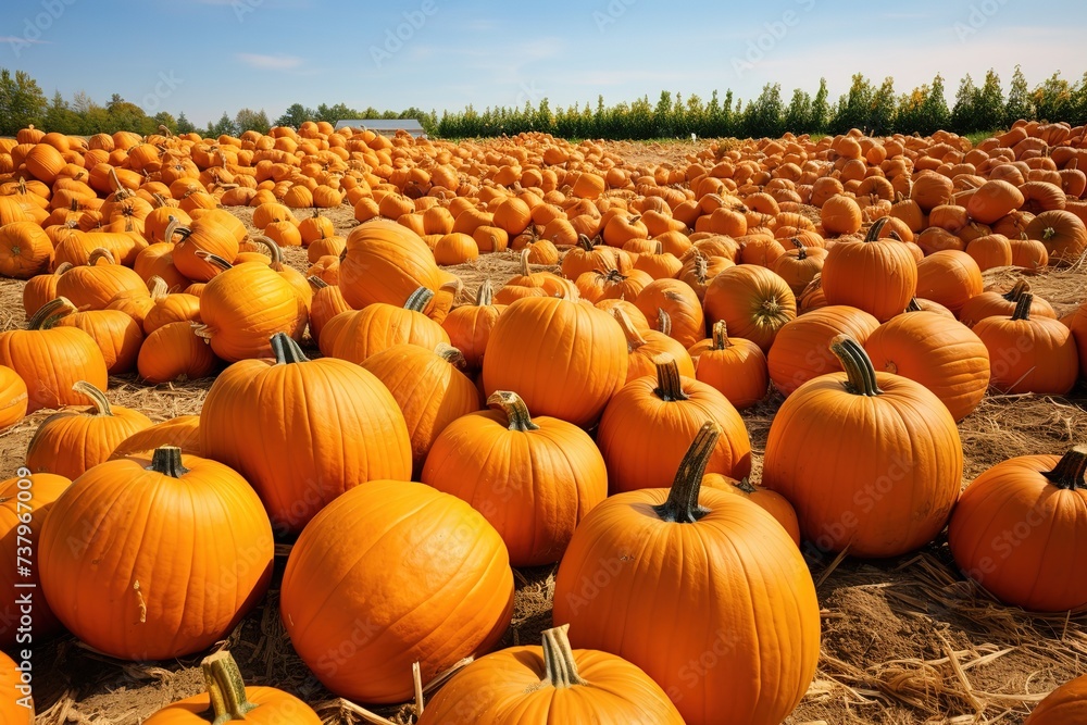 background of many piles of harvested pumpkins