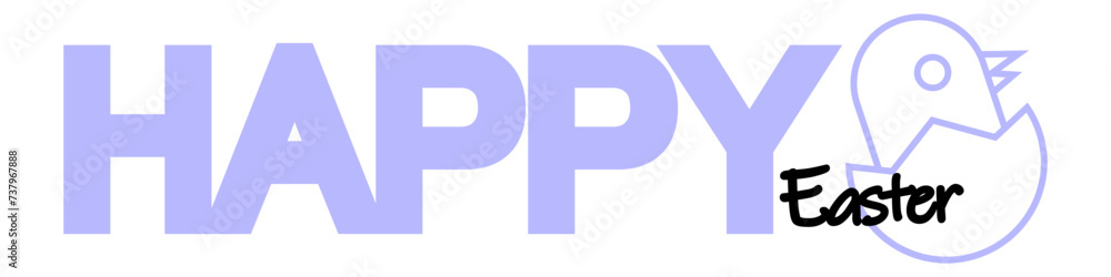 Cute happy Easter text with chicken in shell. Lettering for Easter greeting cards. Vector illustration isolated on white background. Cute happy Easter text with chicken in shell. Lettering for Easter greeting cards. Vector illustration isolated on white background.
