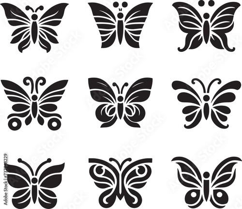 Set of butterflies vector silhouettes for logo  clipart design concept  isolated on a white background